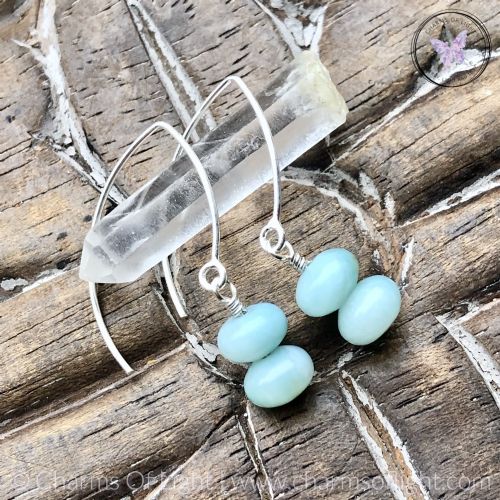 Amazonite Rondelle Silver Angled Earrings